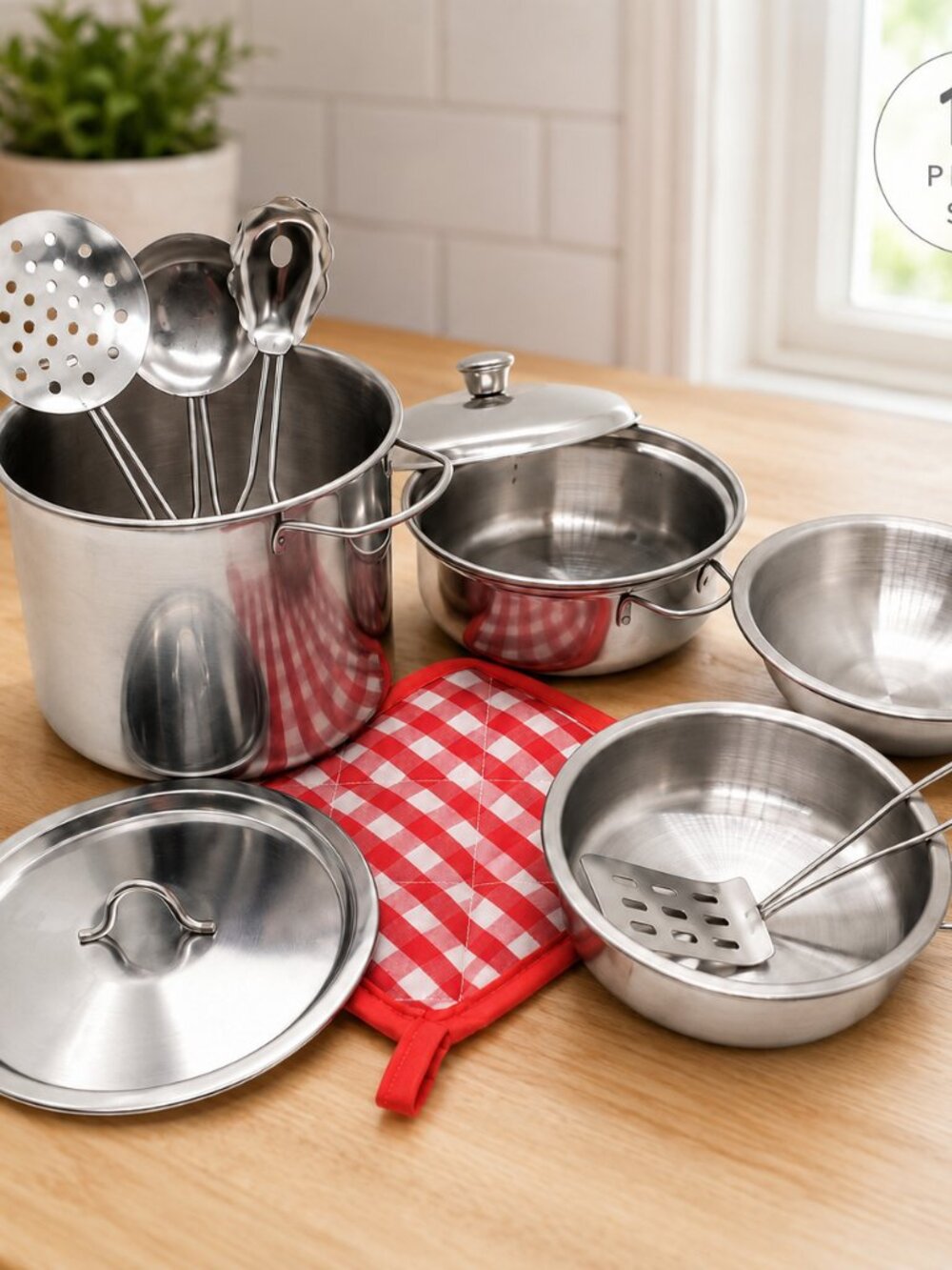 Kids Stainless Steel Play Kitchen Cookware Set, Pretend Cooking Pots & Pans Toy - Picture 5 of 13